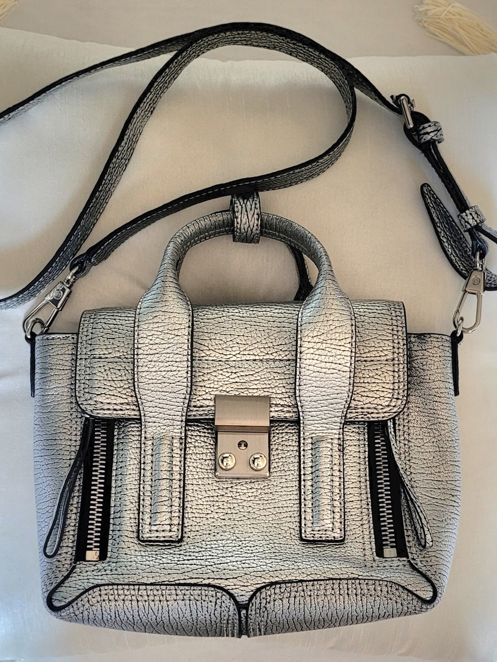 3.1 Phillip Lim Mini Pashli Satchel Crossbody Bag. Metallic Silver Leather NWOT